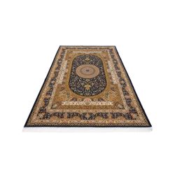 Iránsky hodvábny strojový koberec Termeh Qom luxusná modrá