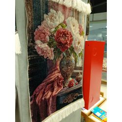 Iránsky hodvábny obrazový koberec ružová Kytica Qom