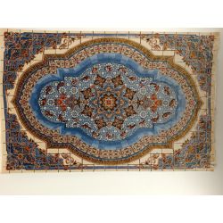 Iránsky hodvábny strojový koberec Hoz Naghsmi Qom