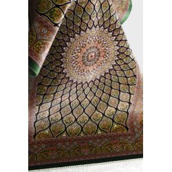 Iránsky hodvábny strojový koberec Soltanieh Qom  kráľovská zelená