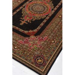 Iránsky strojový hodvábny tmavý koberec Taj Qom