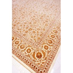 Iránsky strojový hodvábny ružovo bežový koberec Talaee Qom