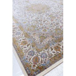 Iránsky strojový hodvábny bežový koberec Negar Qom