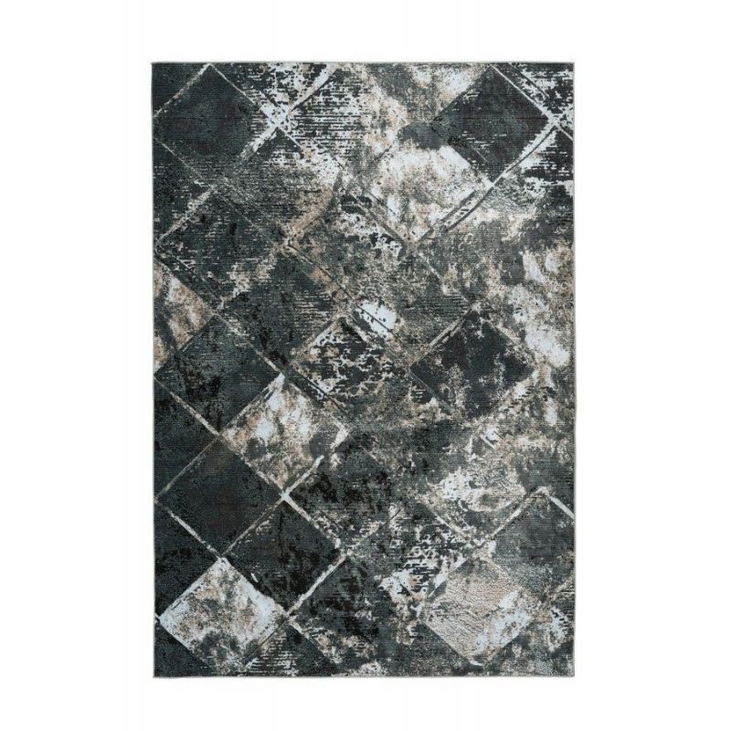 Extravagantný tmavý koberec s abstraktným motívom. Príjemný na dotyk, tlmí hluk.
