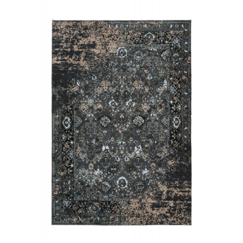 Extravagantný tmavý koberec orientálnym vintage motívom. Vyrobený zo 100% recyklovaných PET Fliaš.