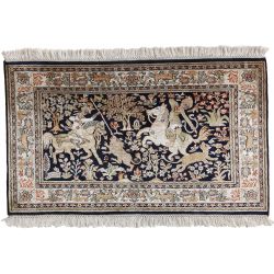 Klasický koberec Kašmírsky hodváb 18/18 blue s poľovníckym motívom