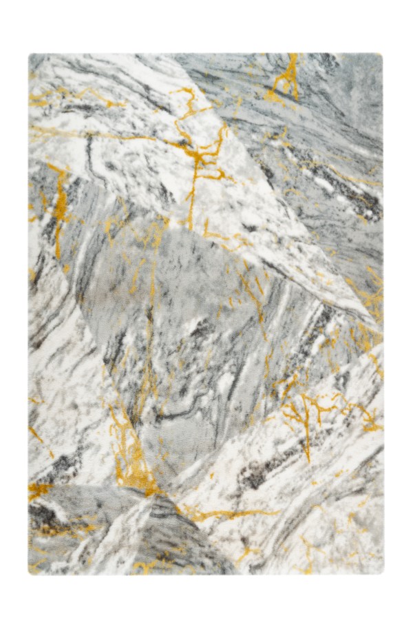 Plyšový koberec Marble 700 Gold s mramorovým dizajnom a zlatou