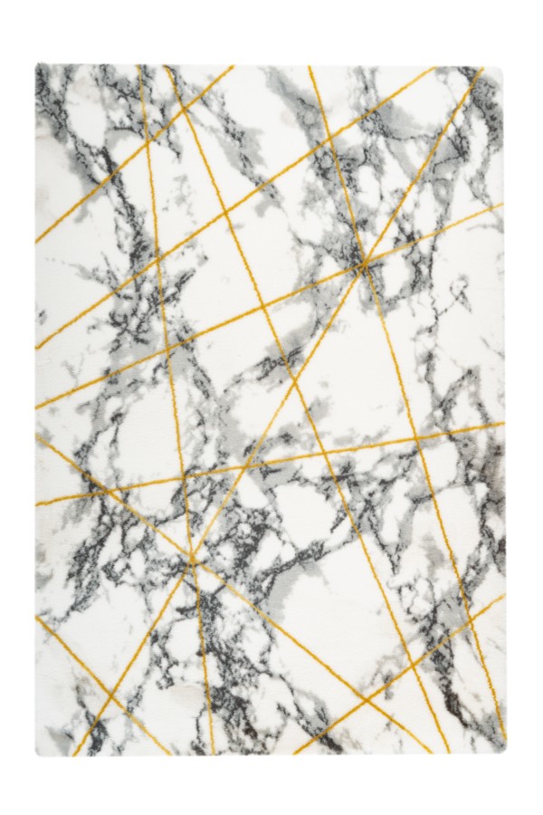 Plyšový koberec Marble 701 Gold s mramorovým dizajnom a zlatým motívom